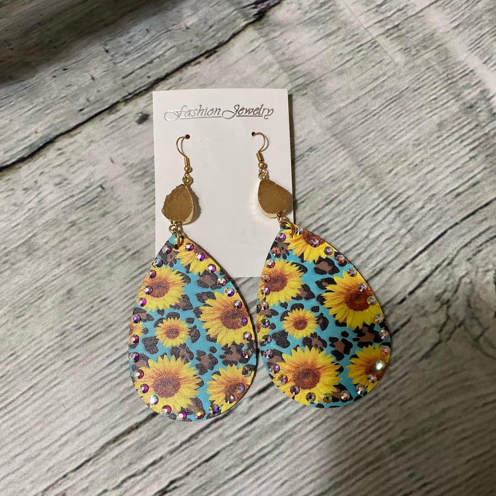 Sunflower/leopard print earrings